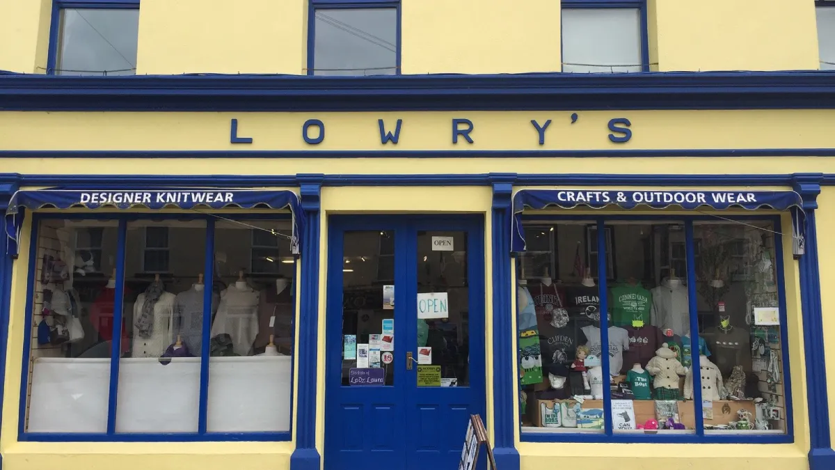 The Lowry's Sweater & Gift Shop storefront on Market Street, Clifden